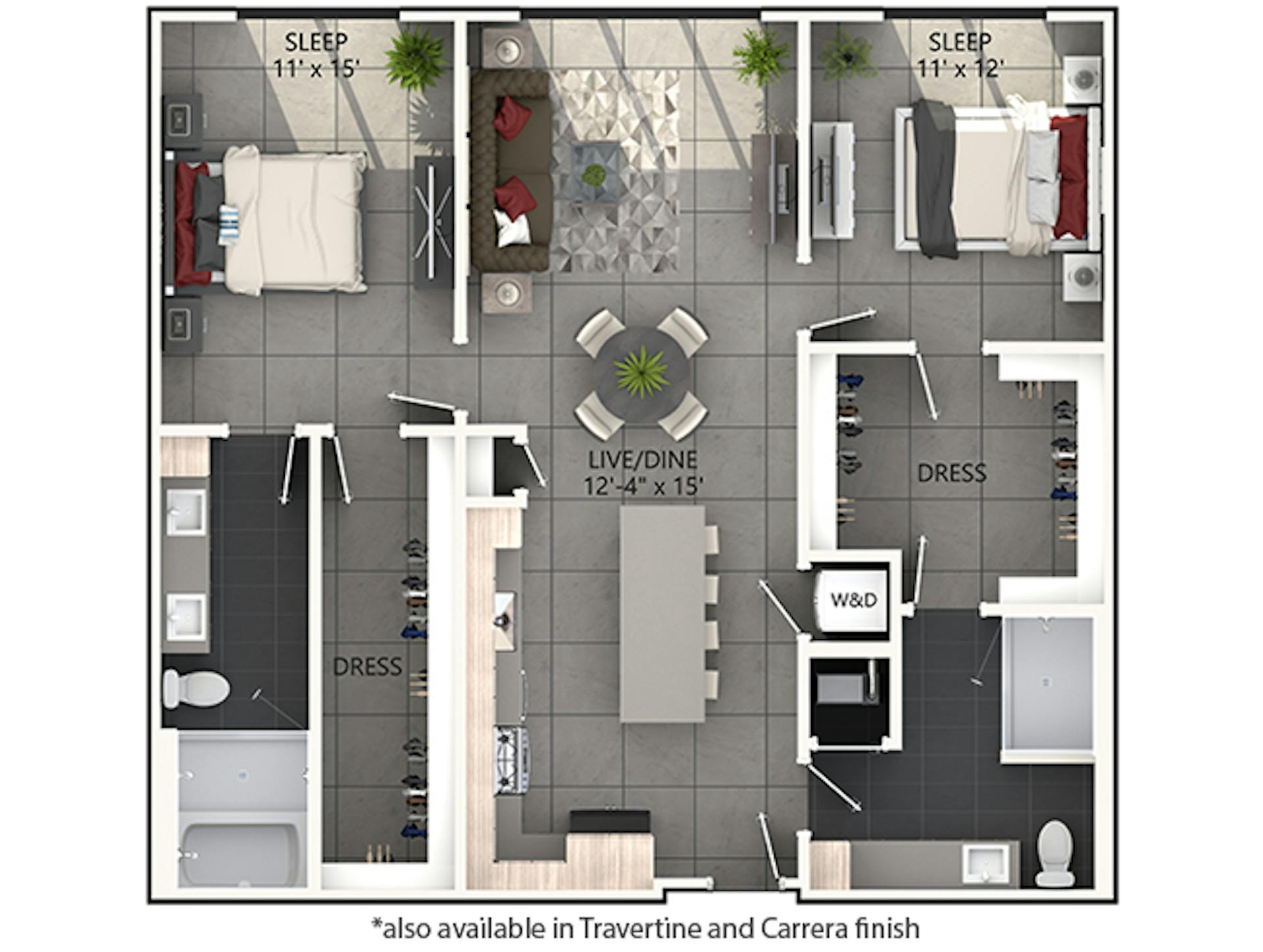 C6 floor plan, 2 Bedroom, 2 Bathroom at AMLI Midtown Miami apartments