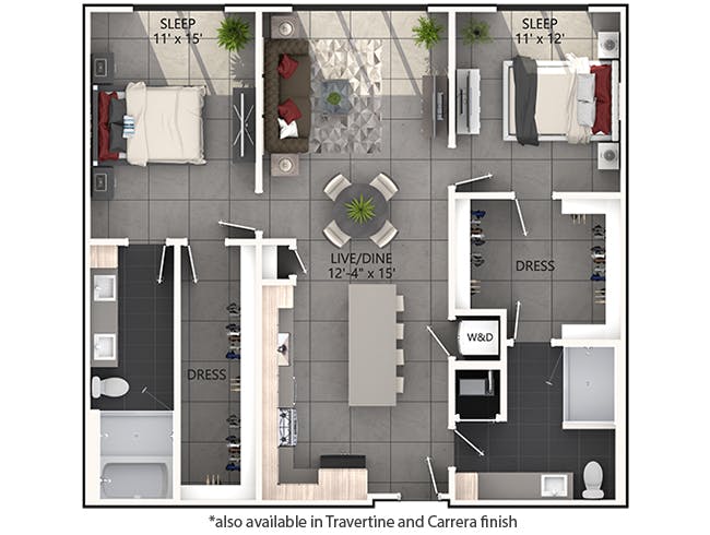 C6 floor plan, 2 Bedroom, 2 Bathroom at AMLI Midtown Miami apartments