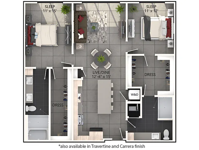C6 floor plan, 2 Bedroom, 2 Bathroom at AMLI Midtown Miami apartments