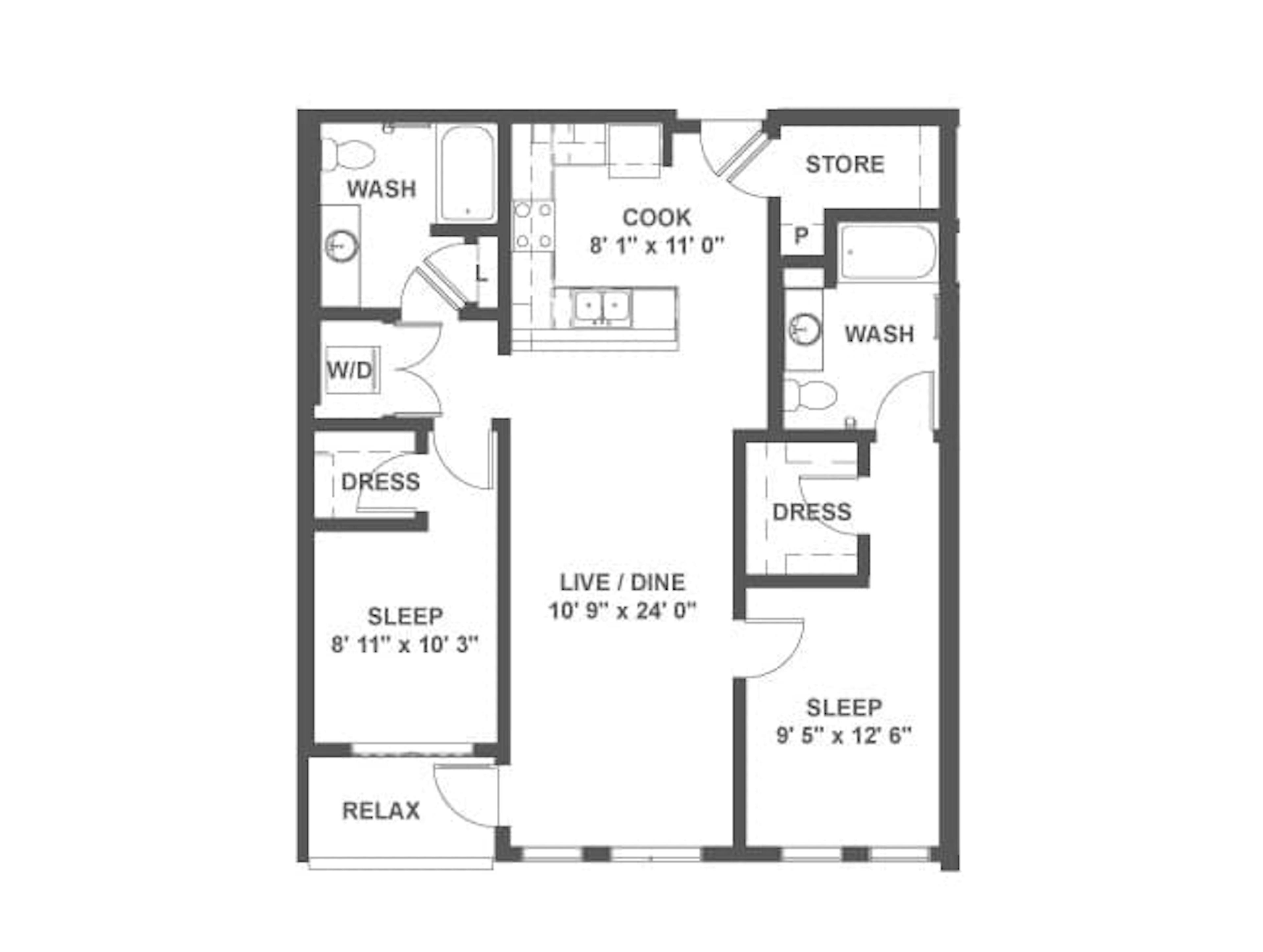 C4d floor plan, 2 Bedroom, 2 Bathroom at AMLI Mark24 apartments
