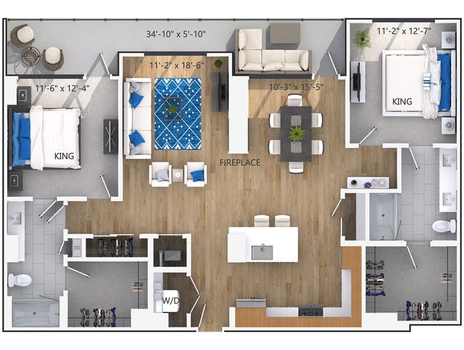 C7bP floor plan, 2 Bedroom, 2 Bathroom, Tower, Penthouse at AMLI Lenox apartments