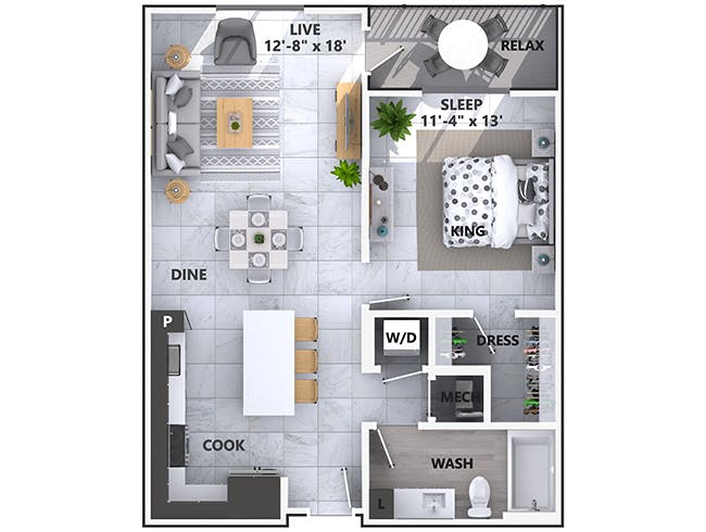 A3 floor plan, 1 Bedroom, 1 Bathroom at AMLI Park West apartments