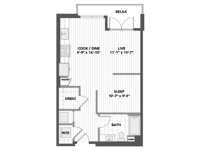 E2 floor plan, Studio, 1 Bathroom at AMLI Marina Del Rey apartments