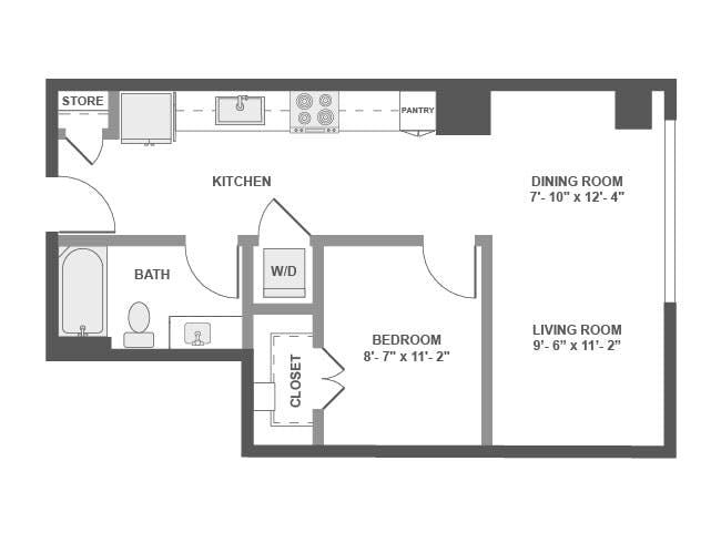 A2b floor plan, 1 Bedroom, 1 Bathroom at AMLI Arc apartments