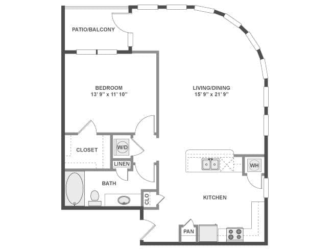 A525 floor plan, 1 Bedroom, 1 Bathroom at AMLI at the Ballpark apartments