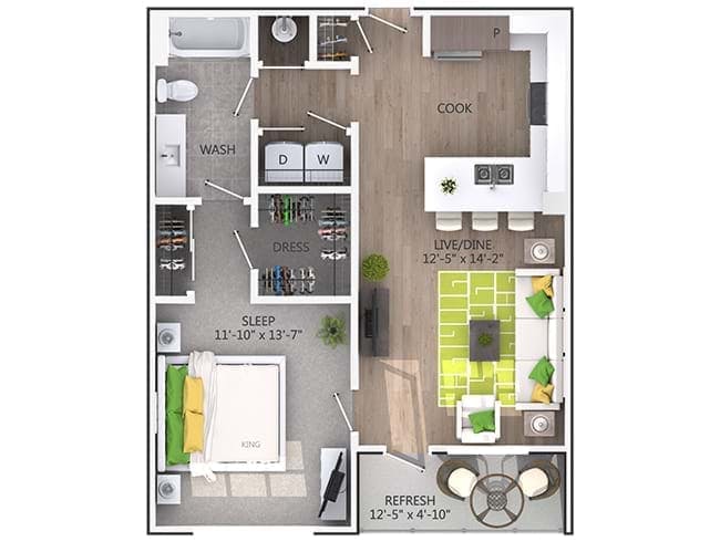 Monroe floor plan, 1 Bedroom, 1 Bathroom at AMLI Piedmont Heights apartments