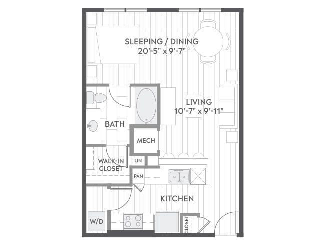 E1 floor plan, Studio, 1 Bathroom at AMLI Branch Park apartments