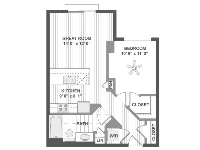 A210 floor plan, 1 Bedroom, 1 Bathroom at AMLI Evanston apartments