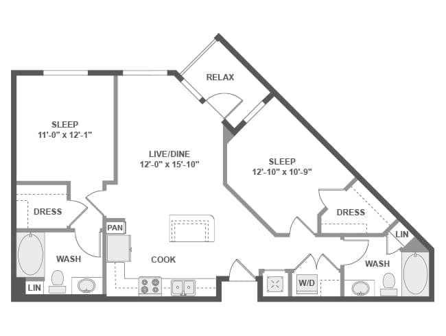 C3a floor plan, 2 Bedroom, 2 Bathroom at AMLI Uptown Orange apartments