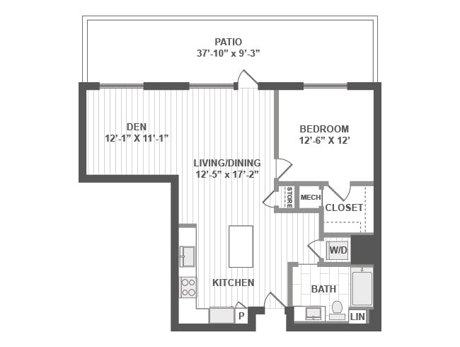 A5aD floor plan, 1 Bedroom, 1 Bathroom, Den/Office at AMLI Park Broadway apartments