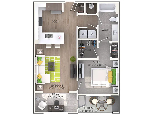 Habersham floor plan, 1 Bedroom, 1 Bathroom at AMLI Piedmont Heights apartments