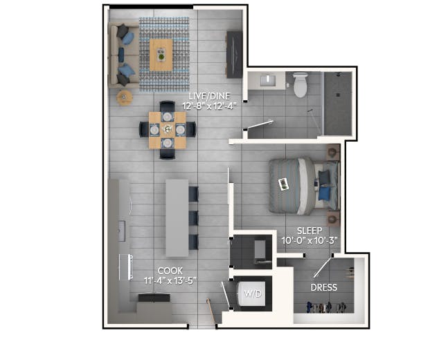 A2d floor plan, 1 Bedroom, 1 Bathroom at AMLI Wynwood apartments