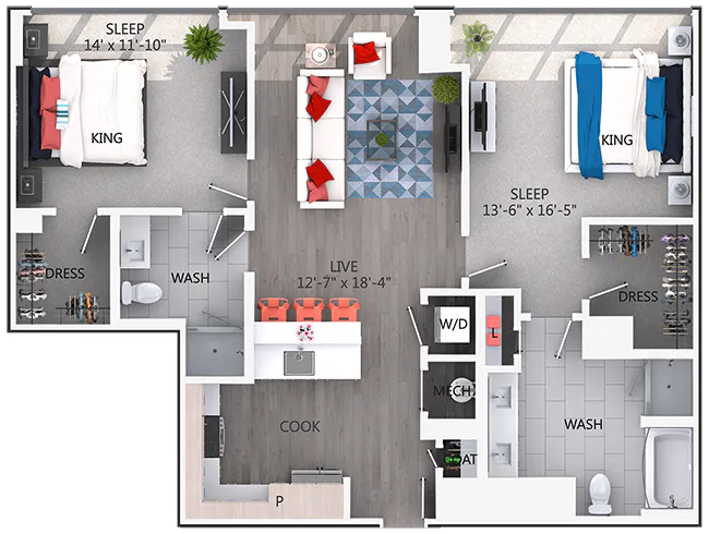 AMLI Arts Center C5a two-bedroom floor plan image - Atlanta, GA