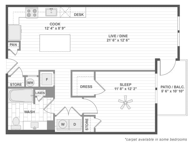 A4d floor plan, 1 Bedroom, 1 Bathroom at AMLI Deerfield apartments