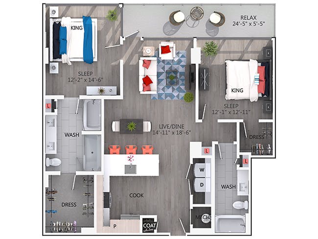 C6bP floor plan, 2 Bedroom, 2 Bathroom, Penthouse at AMLI Arts Center apartments