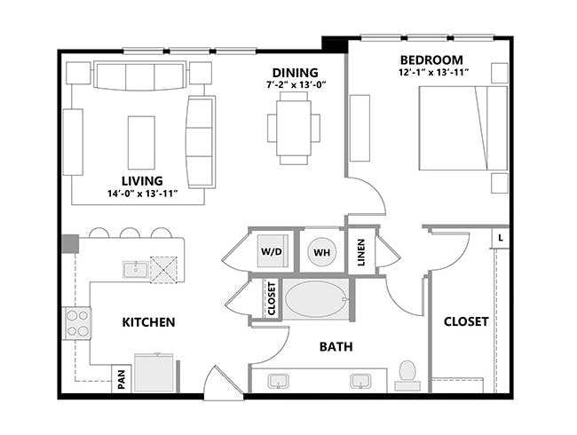 A5 floor plan, 1 Bedroom, 1 Bathroom at AMLI Addison apartments