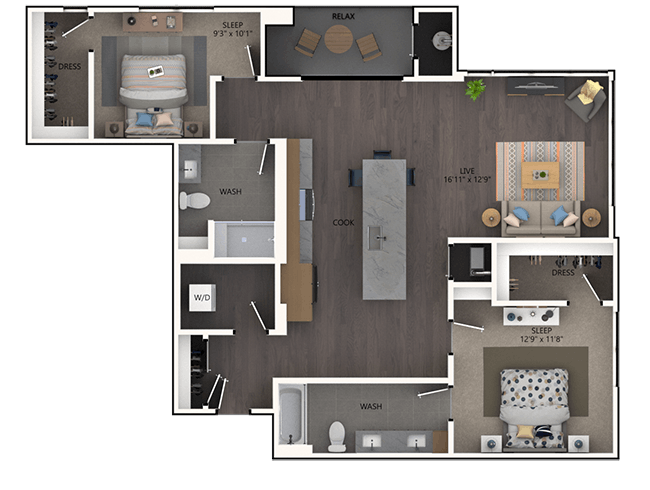C6a floor plan, 2 Bedroom, 2 Bathroom at AMLI Broadway Park apartments