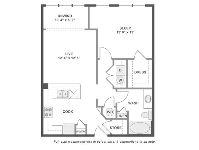 A3aS floor plan, 1 Bedroom, 1 Bathroom at AMLI at Mueller apartments