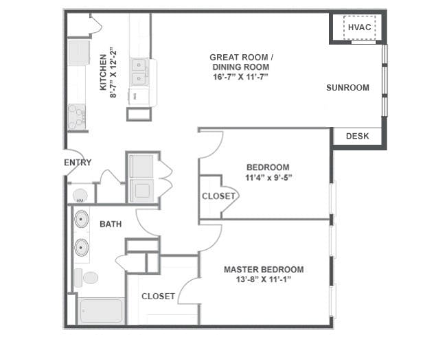 Cypress Point SR floor plan, 2 Bedroom, 1 Bathroom, Sunroom at AMLI at Seven Bridges apartments