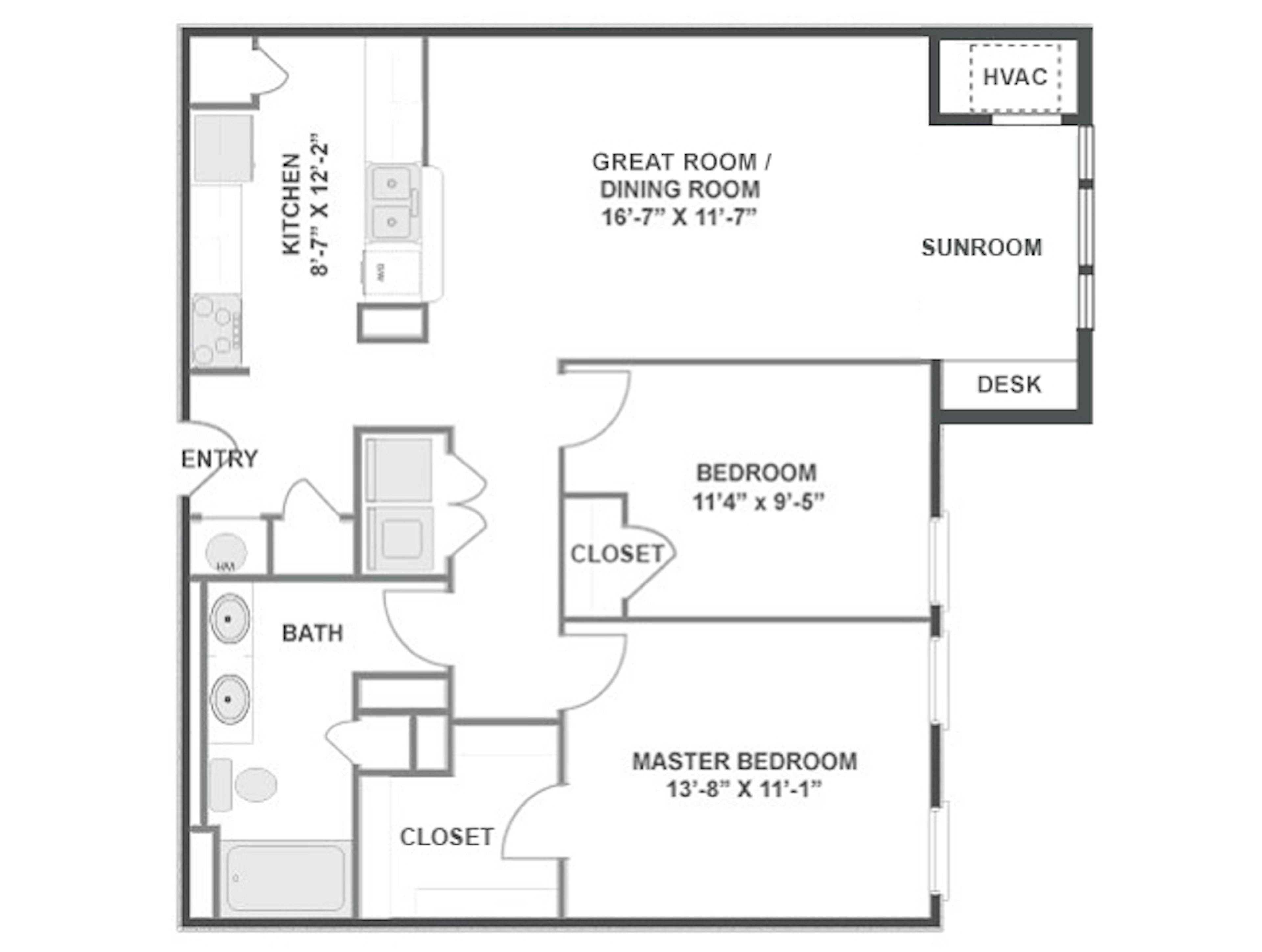 Cypress Point SR floor plan, 2 Bedroom, 1 Bathroom, Sunroom at AMLI at Seven Bridges apartments
