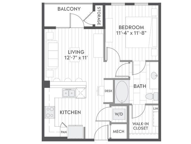A2 floor plan, 1 Bedroom, 1 Bathroom at AMLI Branch Park apartments