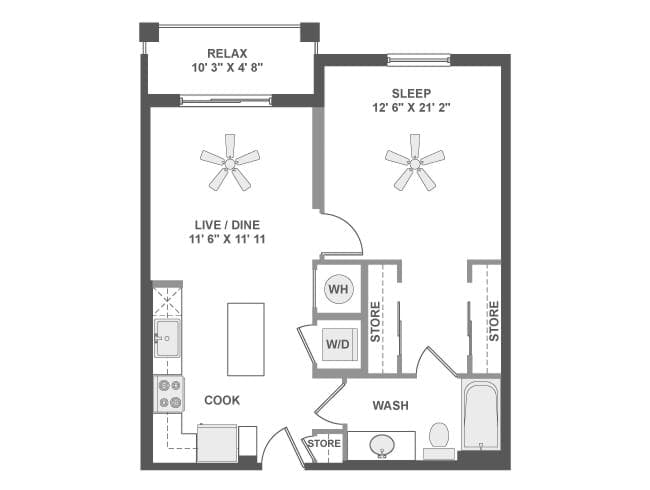 A2a floor plan, 1 Bedroom, 1 Bathroom at AMLI Dadeland apartments
