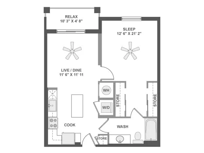 A2a floor plan, 1 Bedroom, 1 Bathroom at AMLI Dadeland apartments