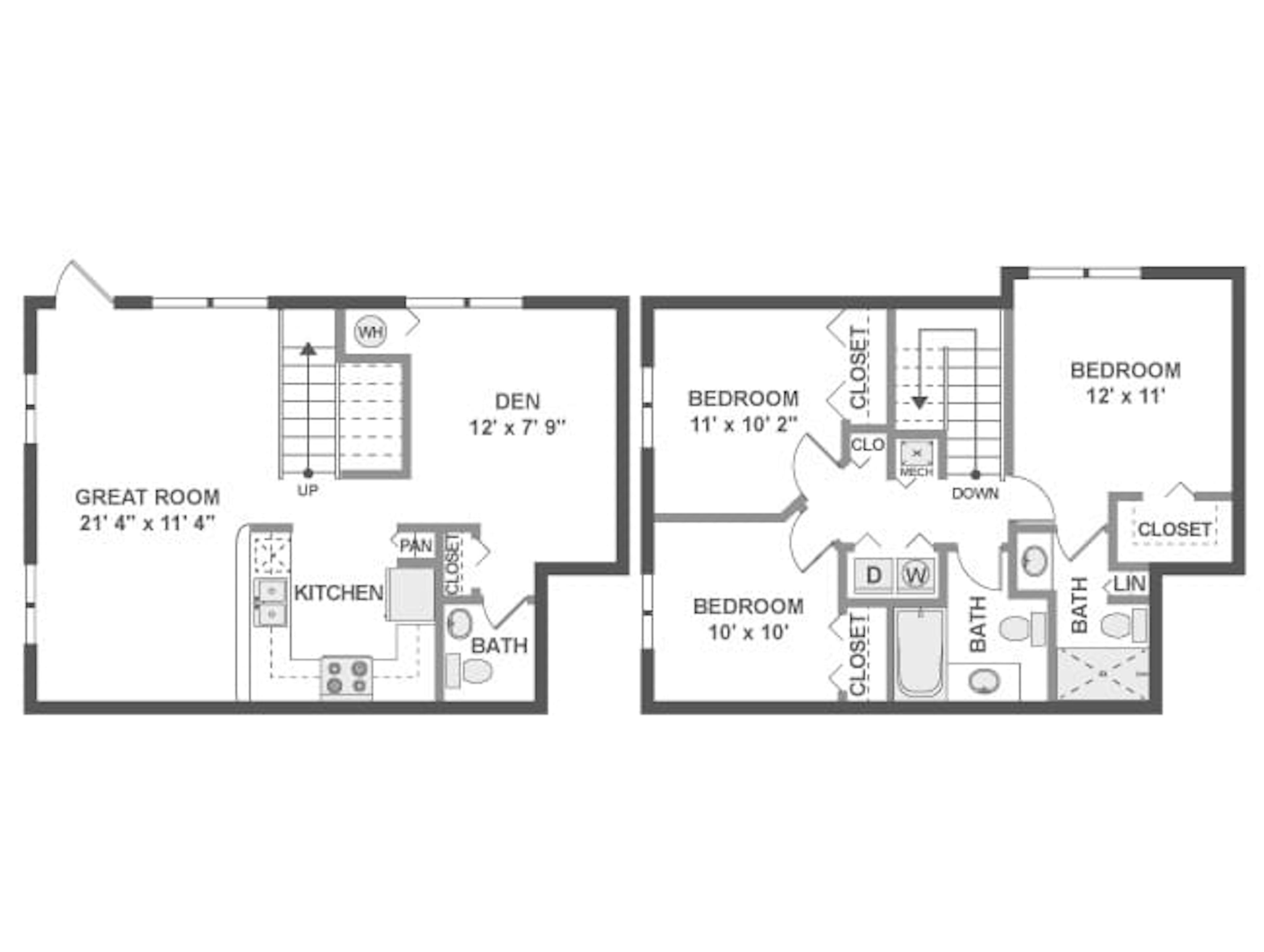 D4aTD floor plan, 3 Bedroom, 2.5 Bathroom, Townhome, Den/Office at AMLI Toscana Place apartments