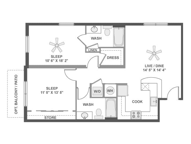 C3b floor plan, 2 Bedroom, 2 Bathroom at AMLI Dadeland apartments