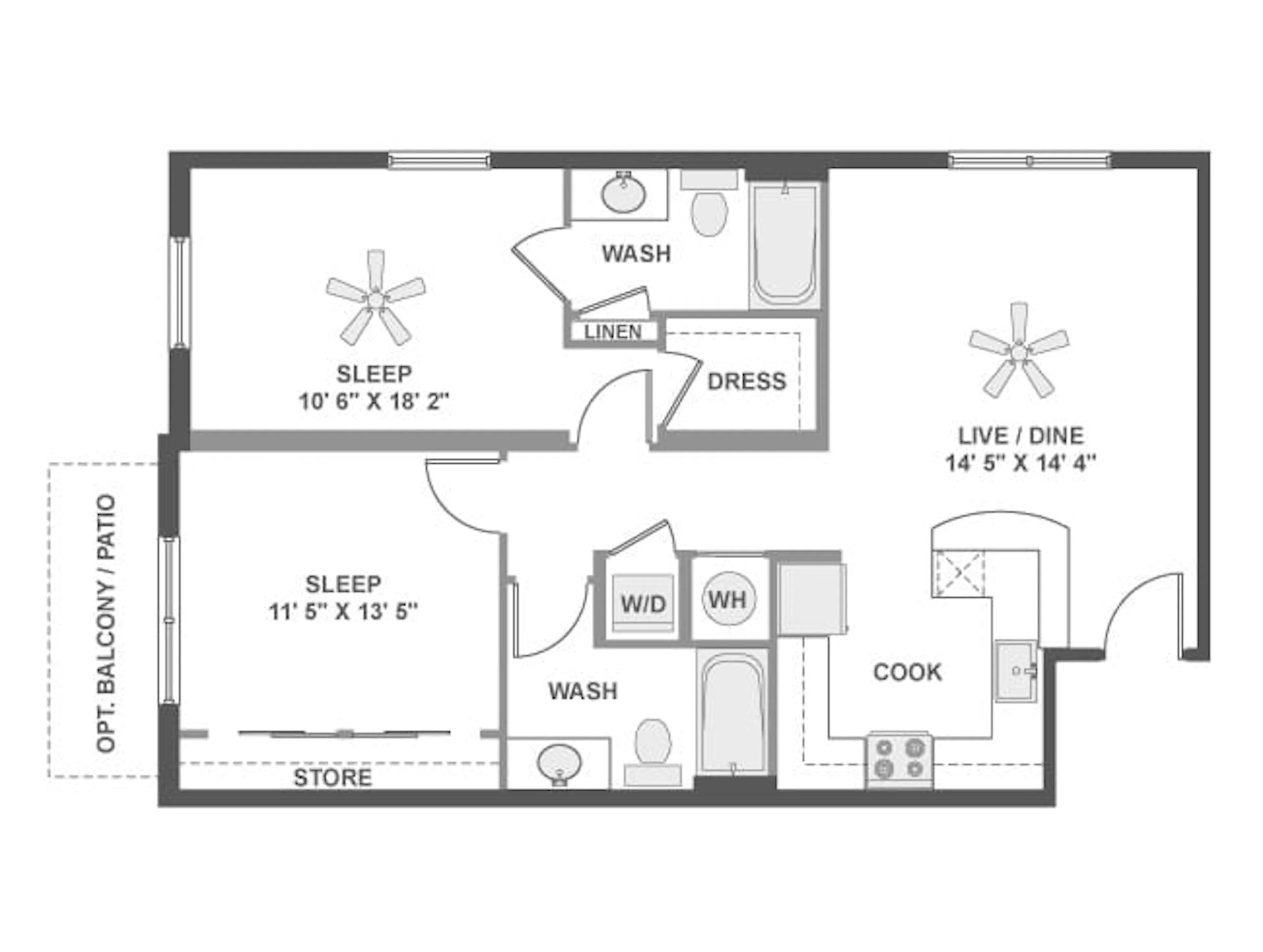 C3b floor plan, 2 Bedroom, 2 Bathroom at AMLI Dadeland apartments