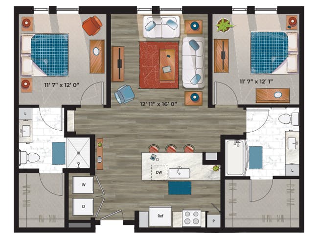 C5b floor plan, 2 Bedroom, 2 Bathroom at AMLI at Uptown apartments