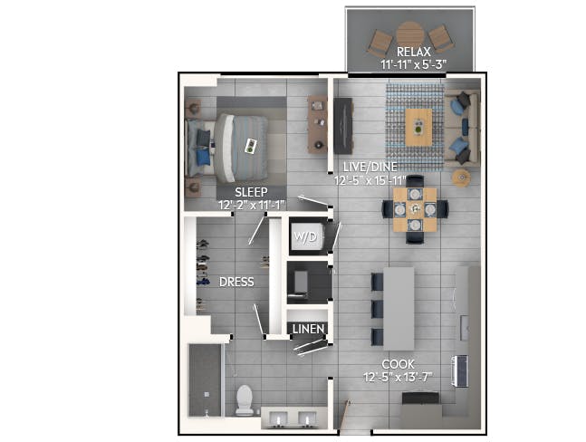 A3g floor plan, 1 Bedroom, 1 Bathroom at AMLI Wynwood apartments