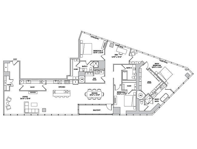 P4503 floor plan, 3 Bedroom, 3 Bathroom, Penthouse at AMLI Fountain Place apartments
