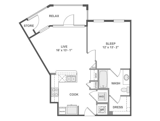 A2z floor plan, 1 Bedroom, 1 Bathroom at AMLI on Aldrich apartments