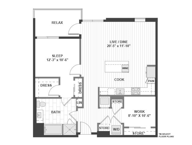 A6D floor plan, 1 Bedroom, 1 Bathroom, Office at AMLI Marina Del Rey apartments