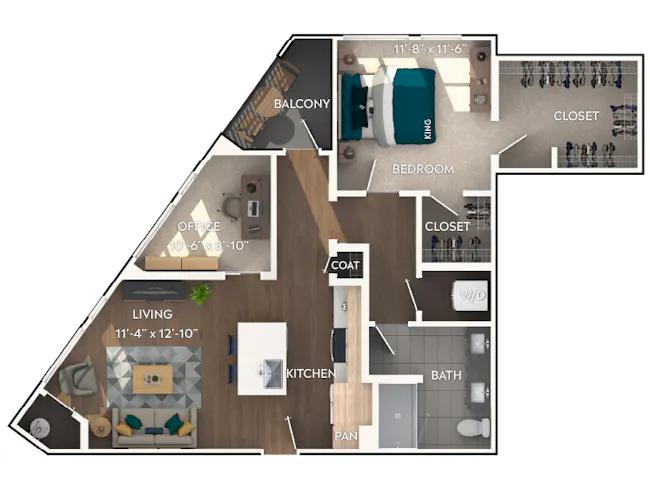AMLI Flatiron A5D one-bedroom with office floor plan image - Atlanta, GA