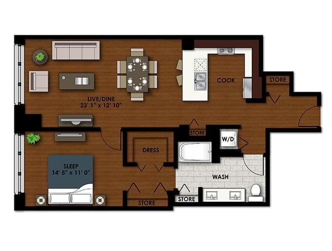 P-A520 floor plan, 1 Bedroom, 1 Bathroom, Penthouse at AMLI River North apartments