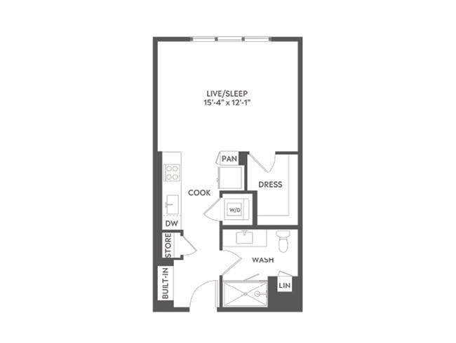 E3 floor plan, Studio, 1 Bathroom at AMLI Art District apartments