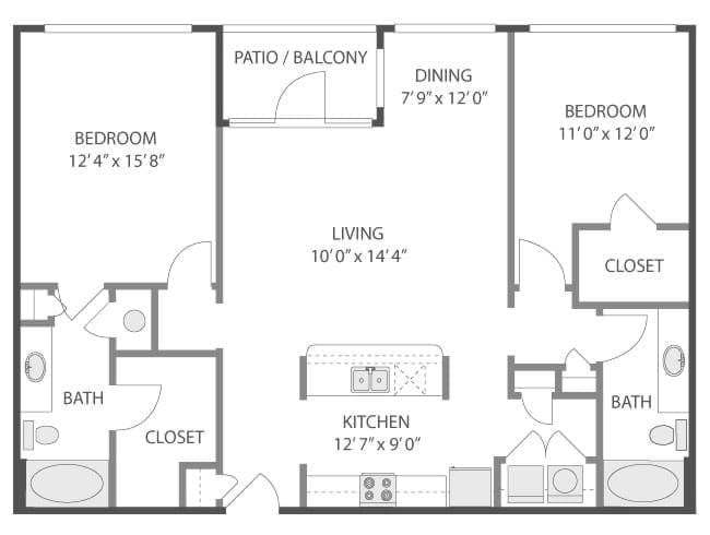 C6 floor plan, 2 Bedroom, 2 Bathroom at AMLI Quadrangle apartments