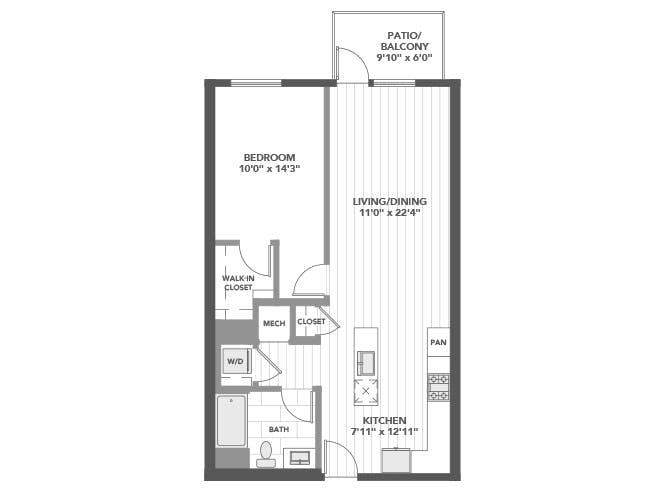 A4 floor plan, 1 Bedroom, 1 Bathroom at AMLI Old Pasadena apartments