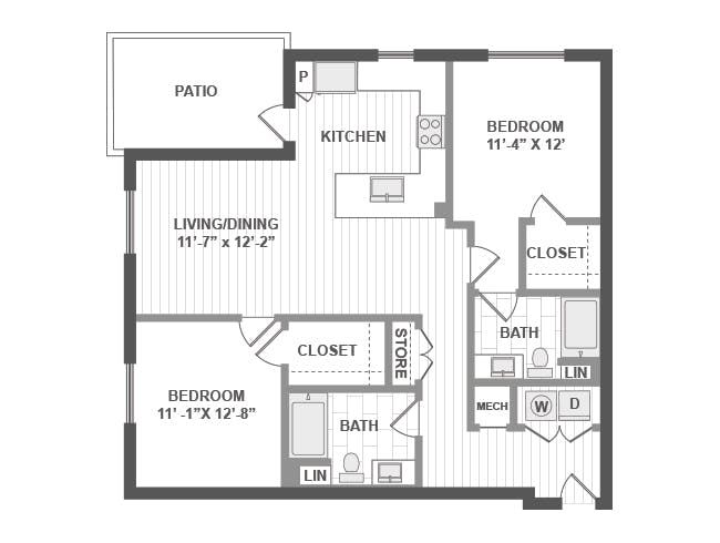 C5 floor plan, 2 Bedroom, 2 Bathroom at AMLI Park Broadway apartments