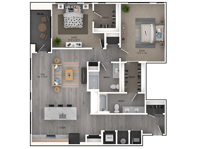 C7 floor plan, 2 Bedroom, 2 Bathroom at AMLI Broadway Park apartments