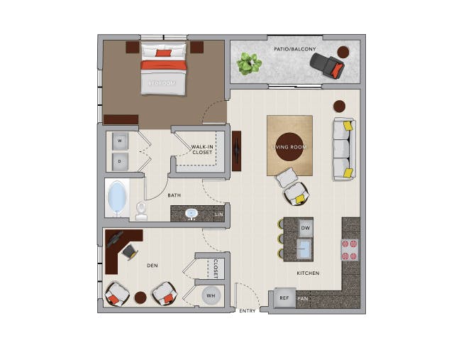 A5eD floor plan, 1 Bedroom, 1 Bathroom, Den/Office at AMLI 8800 apartments