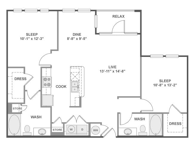 C5 floor plan, 2 Bedroom, 2 Bathroom at AMLI Campion Trail apartments