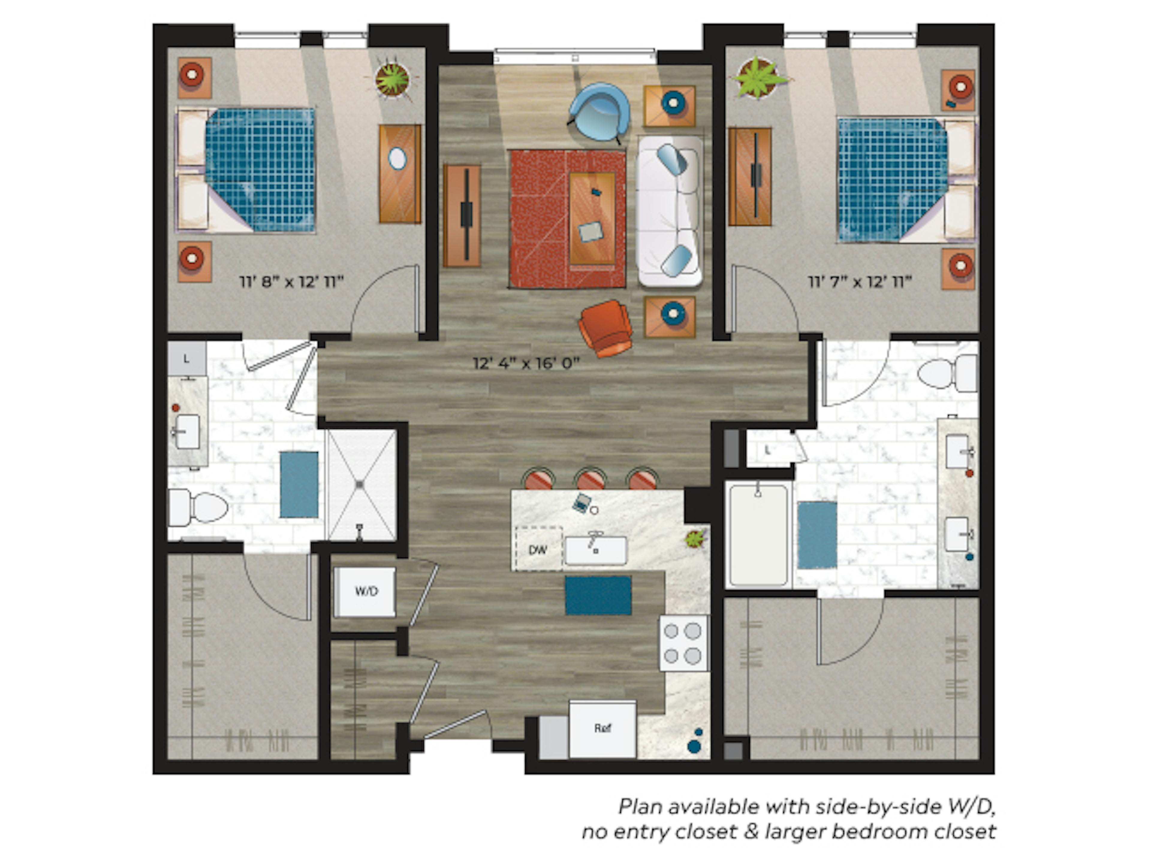 C6 floor plan, 2 Bedroom, 2 Bathroom at AMLI at Uptown apartments