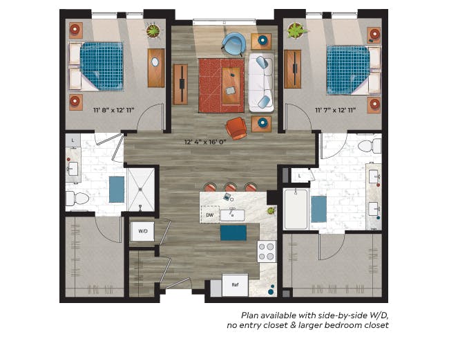 C6 floor plan, 2 Bedroom, 2 Bathroom at AMLI at Uptown apartments