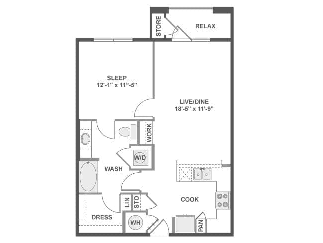 A3b floor plan, 1 Bedroom, 1 Bathroom at AMLI on Riverside apartments