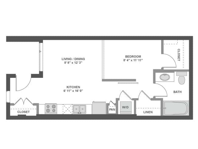 E4 floor plan, Studio, 1 Bathroom at AMLI South Lake Union apartments