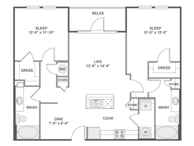 C4 floor plan, 2 Bedroom, 2 Bathroom at AMLI Campion Trail apartments