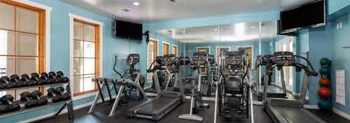 AMLI 300 state-of-the-art fitness center with treadmills, a bike, hand-held weights, and elliptical machines